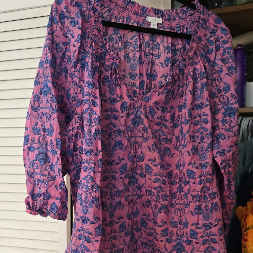J. Jill Pink Tunic with Blue Floral Print. 2x